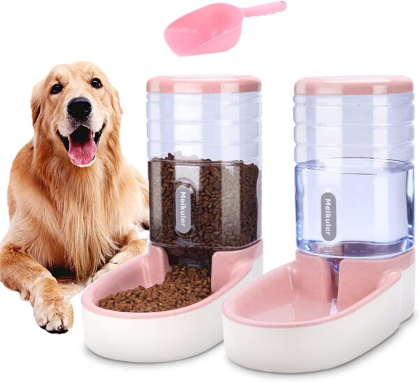 Pets Auto Feeder 3.8L,Food Feeder and Water Dispenser Set for Small & Big Dogs Cats and Pets Animals (Pink)