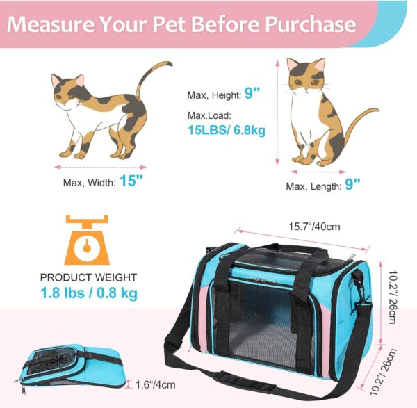 Discala Cat Dog Carrier Up to 15 Lbs TSA Airline Approved Pet Carrier for Small Medium Cats Puppies Dog Carriers for Small Dogs Collapsible Soft Sided Cat Travel Carrier - Blue&Pink 15.7"x10.2"x10.2" - Image 2