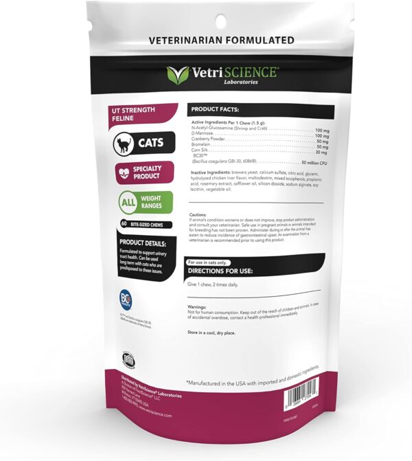 VetriScience UT Strength Feline Urinary Tract Supplement for Cats – Chews for Urinary Tract Support with Cranberry Powder, Bromelain, and Probiotics - Image 2