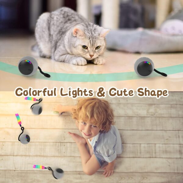 Interactive Cat Toys for Indoor Cats, DIY 5 in 1 Automatic Moving Cat Ball Toys/Puppies Toys with LED Rainbow Lights, Smart Sounds&Touch Control Cat Toys,USB Rechargeable (Grey) - Image 5