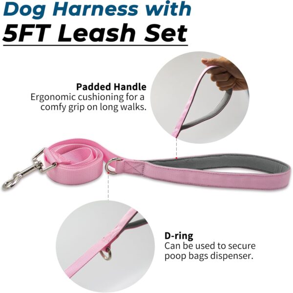 Escape Proof Dog Harness and Leash Set, Lightweight Dog Harness with Lift and Assist Handle, No Pull Reflective Pet Vest for Small Medium Dogs, Ideal for Puppy Walking and Training (Pink, XS) - Image 3