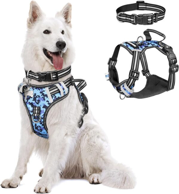 WINSEE Dog Harness No Pull, Pet Harnesses with Dog Collar, Adjustable Reflective Oxford Outdoor Vest, Front/Back Leash Clips for Small, Medium, Large, Extra Large Dogs, Easy Control Handle for Walking