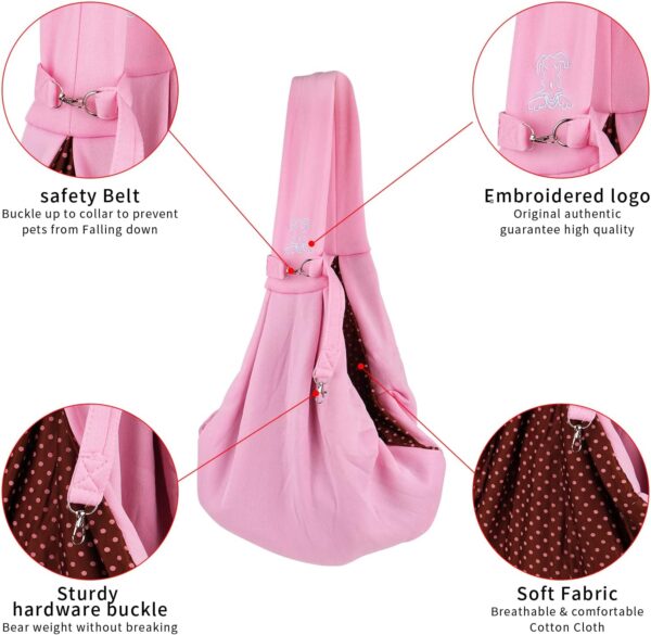 Small Dog Cat Sling Carrier,Hands Free Reversible Pet Carriers Bag,Pet Carrier Shoulder Crossbody Pet Slings Suitable for Puppy, Small Dogs, and Cats for Outdoor Travel (Pink) - Image 3