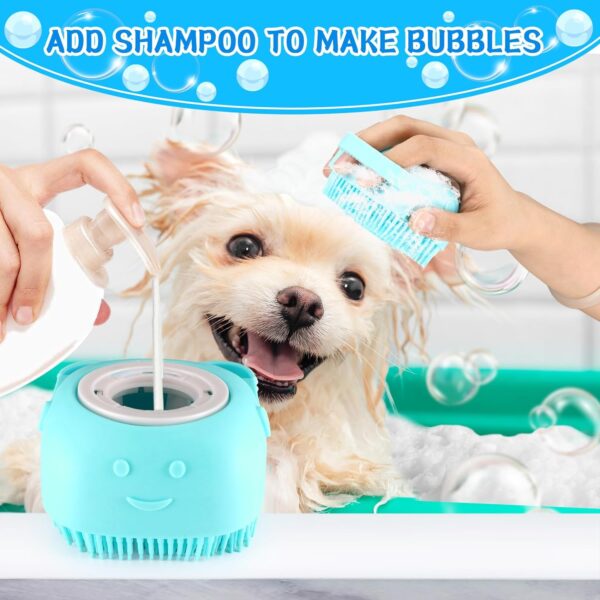 3PCS Dog Bath Brush, Dog Scrubber for Bath, Dog Bath Supplies, Dog Shampoo Brush with Adjustable Ring Handle, Bathing and Massaging Brush Christmas Gifts for Long Short Haired Dogs and Cats Blue - Image 2