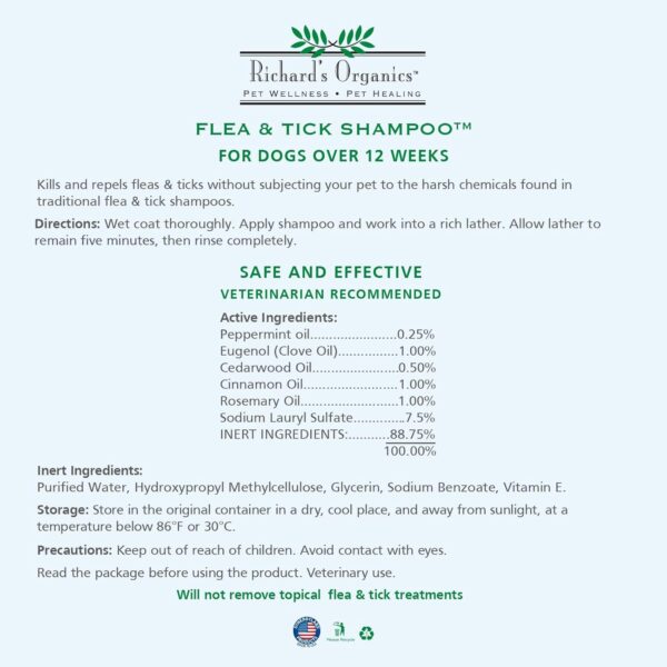 Richard’s Organics Flea and Tick Shampoo for Dogs – 100% All-Natural Actives Kills Fleas, Ticks and Repels Mosquitos – Gentle, Won’t Dry Skin, Great Smelling Essential Oils (12oz bottle),FG00440 - Image 2