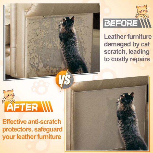 Cat Scratch Furniture Protector - Specially Designed for Leather Furniture, Clear Anti-Scratch Couch Protector for Cats, Sturdy & Easy to Remove, 8 Pack - Image 2