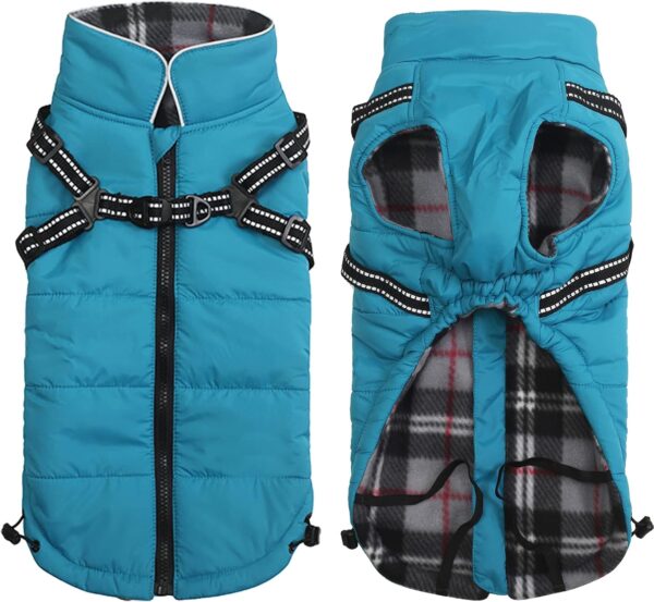 Winter Warm Coat Geyecete Waterproof Dog Winter Jacket with harness traction belt,Pet outdoor jacket Dog autumn and winter clothes for Medium, small Dog-Blue-S