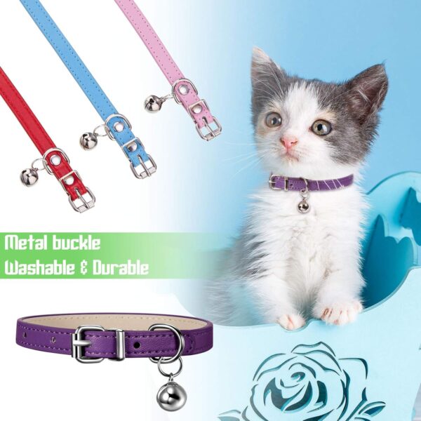 Weewooday 6 Pieces Leather Cat Collar with Bell Leather Kitten Collar Cat Collar for Boy Cats, Girl Cats with Safety Elastic Strap Cute Pet Collars for Small Cat Kitten Puppy(Bright Color) - Image 7