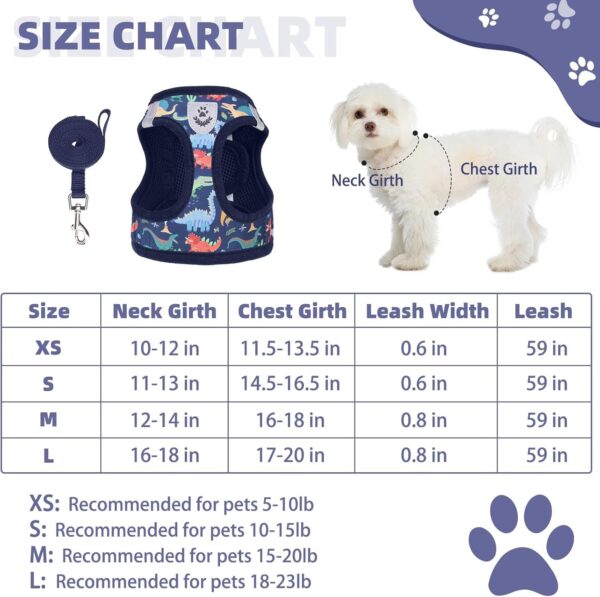 KOOLTAIL Dog Harness and Leash Set for Small Medium Dogs, Step in No Pull Soft Mesh Dog Harness Comfort Padded Pet Vest, Adjustable Reflective Easy Walking Puppy Cats Harness Training, Dinosaur M - Image 2