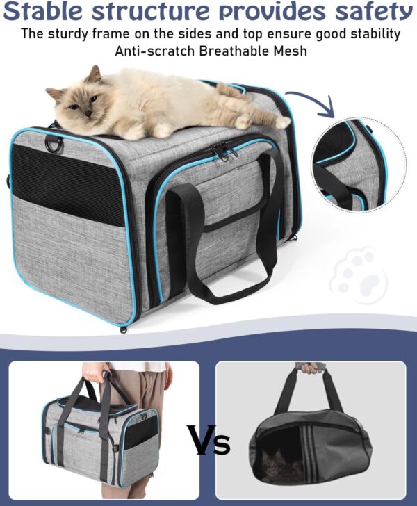 Siivton Cat Carrier,2 Sided Expandable Pet Carrier for Travel,Collapsible Soft-Sided Carriers with Removable Fleece Pad and Shoulder Straps,Airline Approved(17.5"x 11"x 11") - Image 4