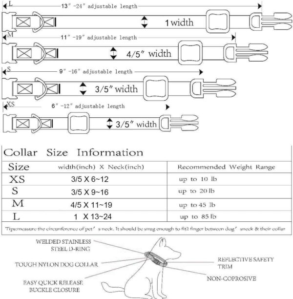 WANTIG Embroidered Personalized ID Collar, 4 Adjustable Sizes: Extra-Small, Small, Medium, Large with Dog Name Phone#, Reflective Pet Pink Collars for Boy & Girl Dogs, X XS M L XL - Image 5