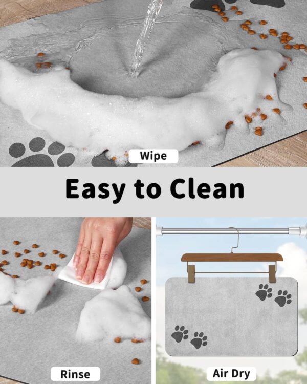 Cat & Dog Feeding Mat for Food and Water Bowl, Absorbent-No Stains Quick Dry Dog Water Bowl Dispenser Mat, with Waterproof-Anti-Slip Rubber Backing Pet Placemat for Messy Drinkers, Light Grey-16"x24" - Image 4