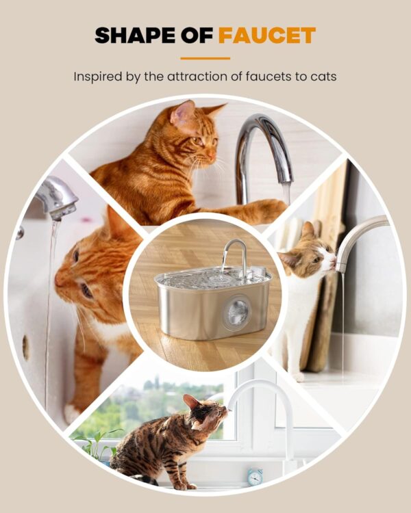 Cat Water Fountain Stainless Steel: 108oz/3.2L pet Water Fountain - Water Fountain for Cats Inside with Water Level Window - Faucet cat Fountain - Quiet Pump - for Dogs and Cats - SOOFPET - Image 6