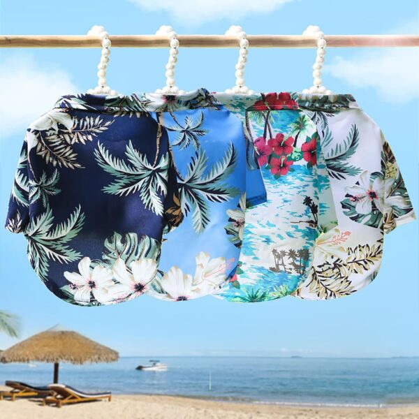 4 Pieces Pet Summer Shirts Hawaiian Style Dog T-Shirts Floral Coconut Tree Printed Puppy Shirt Summer Beach Dog Apparel Cat Outfit Shirt Breathable Pet Cool Clothes for Small to Medium Pets (X-Large) - Image 7