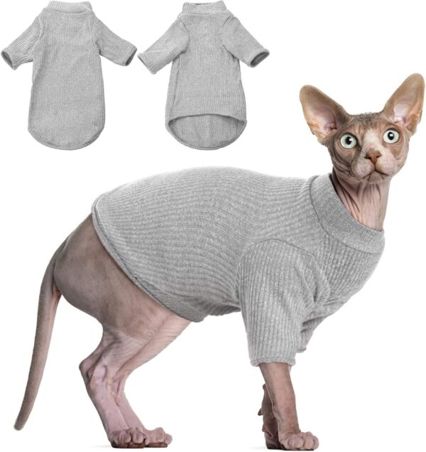 DENTRUN Sphynx Hairless Cats Shirt Pullover Kitten T-Shirts, Breathable Cat Wear Turtleneck Sweater Adorable Cat's Clothes Vest Pajamas Jumpsuit