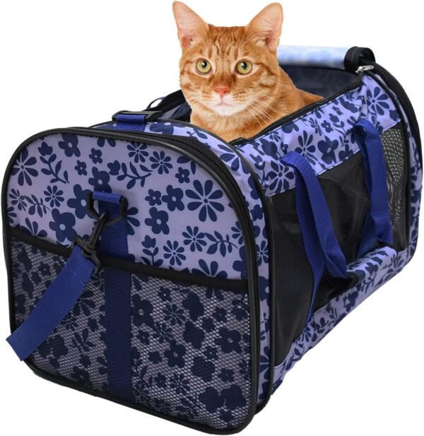 Soft-Sided Kennel Pet Carrier for Small Dogs, Cats, Puppy, Airline Approved Cat Carriers Dog Carrier Collapsible, Travel Handbag & Car Seat (Large: 19" x 11" x 11", Floral Print Blue)