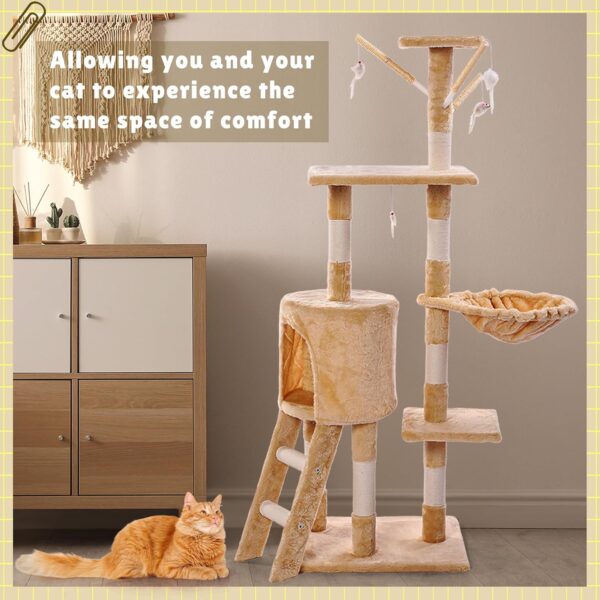 2 Pack 54.3in Cat Tree Cat Tower for Indoor Cats 5 Level Cat Condo with Sisal Scratching Posts Cat Activity Center Cat Furniture with Cozy Plush Perches Hammock and Funny Toy for Play Relaxing - Image 5