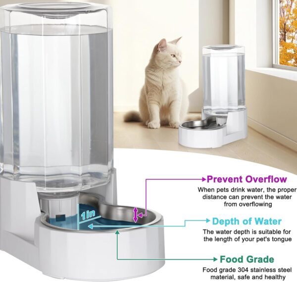 RIZZARI Automatic 4L Gravity Pet Water Dispenser with Stainless Steel Bowls, 100% BPA-Free,Safe and Large Capacity, Suitable for Small and Medium-Sized Cats and Dogs (4L Without Filter) - Image 6