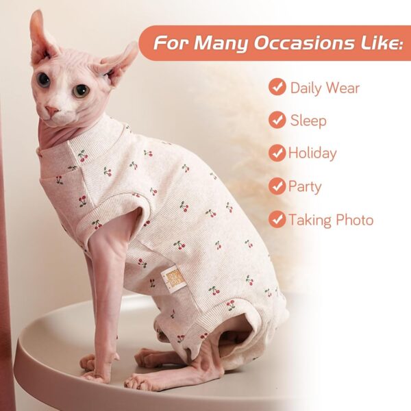 Sphynx Cat Clothes Hairless Cat Cute Breathable Cotton Pet Clothes for Spring Summer Autumn, Round Collar Vest Kitten Shirts Cat Pajamas, Beige S - Image 6