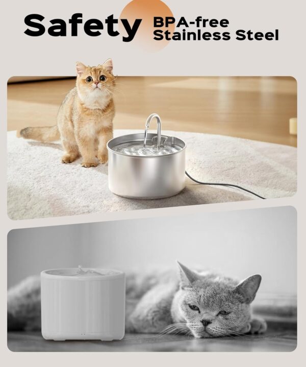 Stainless Steel Cat Water Fountain: Pet Fountains Indoor Metal Automatic Dispenser Cat Waterer Bowls Dog Faucet Bottle Pets 24/7 Running Watering for Drinking Quiet Pump with Filters - Image 3