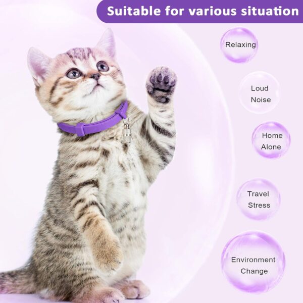 Weewooday 5 Set Calming Collar for Cats Adjustable Waterproof Cat Calming Collars Reduce Anxiety Stress Cat Collars with 5 Pet ID Pendants (Purple) - Image 4