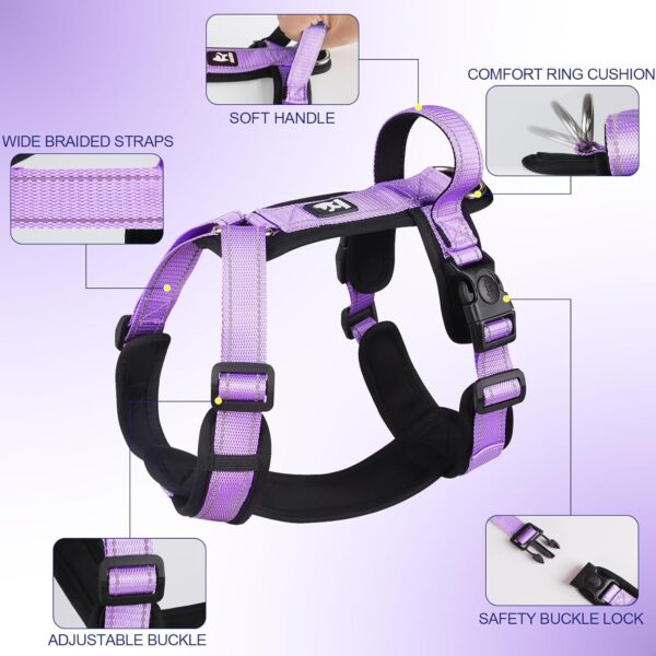 Patas Lague No Pull Dog Harness for Large Dogs, Soft Adjustable Step in No Choke Dog Harness and Leash Set, Reflective Solid Dog Vest Harness with Buckle Lock, Purple XL - Image 4