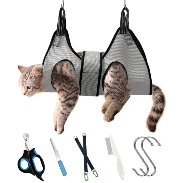 Cat and Dog Grooming Hammock with Safety Belt for Nail Clipping、Grooming,Cat bathing bag for cat nail trimming and coat care，Pet Grooming Hammock for Dogs & Cat, Dog Grooming Harness（S）