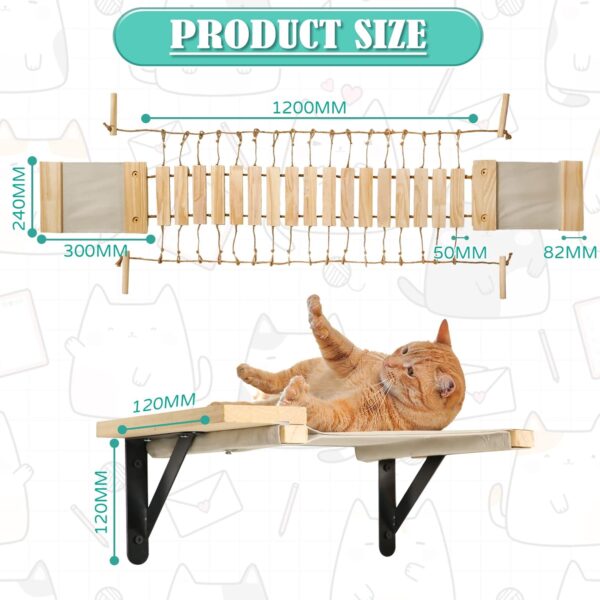 Calmbee Cat Wall Shelves, Cat Wall Furniture 70" Cat Bridge Wall Mount Cat Perch Wooden Hammock Cat Tree Cat Climber Cat Cloud Shelf Board Cats Bed - Image 2