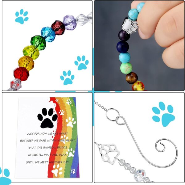 Junkin 3 Pieces Rainbow Bridge Pet Memorial Set, Includes Rainbow Bridge Bracelet with Dog Paw Bead, Pet Memorial Crystal Wind Chime, Pet Sympathy Poem Card for Women Men Kids Pet Lovers - Image 3