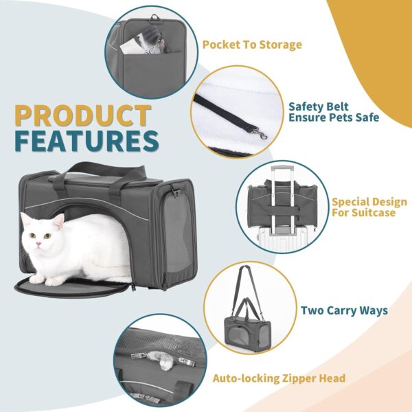 Petsfit TSA Approved Pet Carrier for Small Cats Dogs, Travel Bag with Adequate Ventilation, 3 Entrance, Locking Safety Zippers, Padded Shoulder and Carrying Strap 18Lx9Wx11H Inch Grey - Image 4