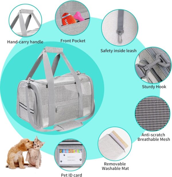 Large Cat Carrier Dog Carrier, Pet Carrier for 2 Cats Large Cats, Dog Carrier for Medium Small Dogs, Collapsible Soft Sided Pet Carrier for Cats Dogs Puppy of 25 Lbs, Grey - Image 5