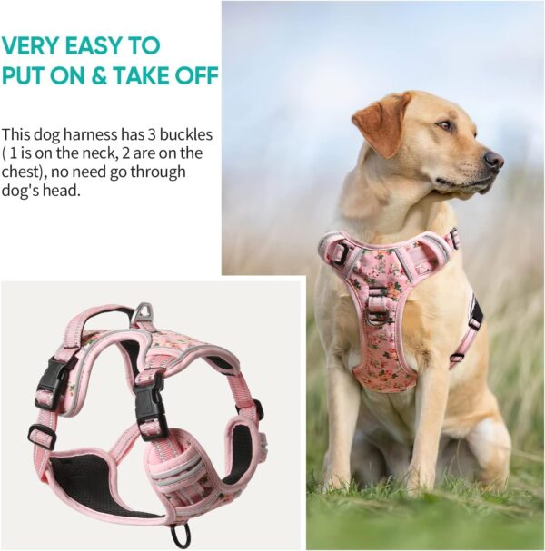 Timos No Pull Dog Harness,NO Need Go Over Dogs Head 3 Snap Buckles Reflective Oxford No Choke Puppy Harness with Front & Back 2 Metal Leash Clips Soft Padded Vest for Small Medium Large Dogs - Image 7