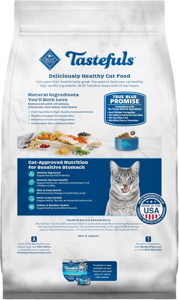 Blue Buffalo Tastefuls Adult Dry Cat Food Sensitive Stomach Formula, Made in the USA with Natural Ingredients, Chicken Recipe, 7-lb. Bag - Image 2