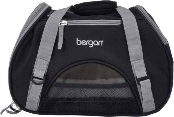 Coastal Pet Bergan Comfort Carrier - Safe, Comfortable Dog & Cat Travel Carrier - Airline Friendly Soft Pet Carrier - Breathable Carrier for Pet Owners - Black & Grey, 16" x 8" x 11"