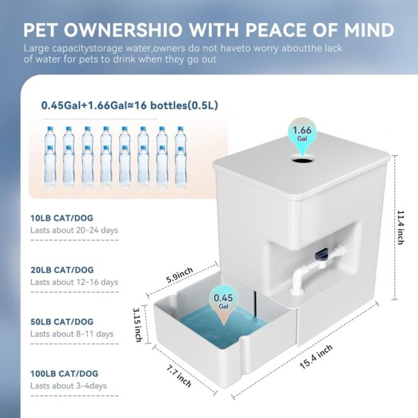 Automatic Pet Water Dispenser 8L gravity Waterer Ultra Quiet Top Fill Dog Water Bowl Dispenser for Cats Puppies Large Dogs No Spill Water Feeder Moss-Free 2.11Gal - Image 5