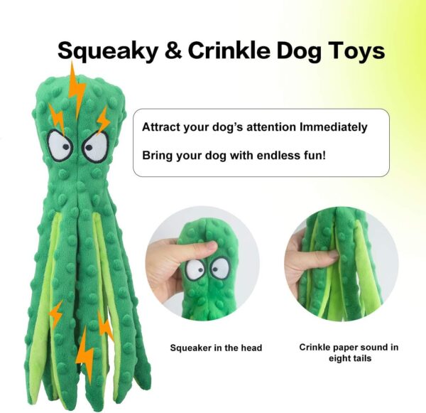 Dog Squeaky Toys Octopus - No Stuffing Crinkle Plush Toys for Puppy Teething, Durable Interactive Chew Toys for Small, Medium and Large Dogs Training and Reduce Boredom, 2 Pack - Image 2