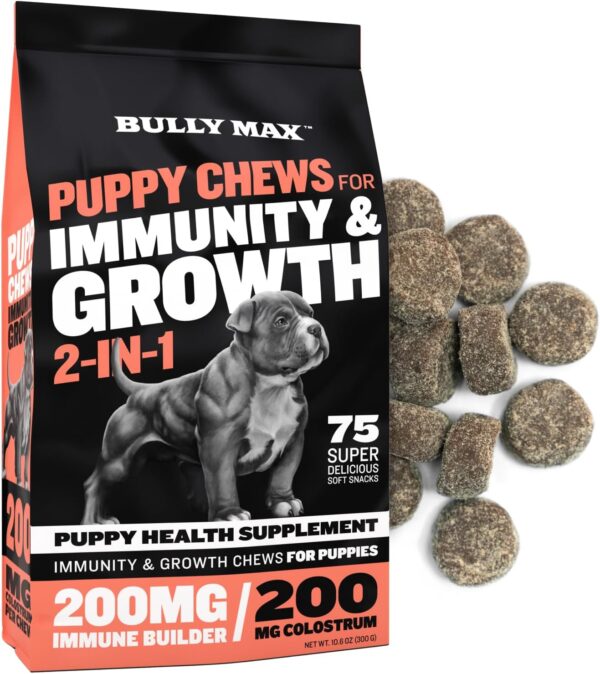 Bully Max 2-in-1 Puppy Soft Chews for Immunity & Growth - Puppy Dog Food Supplements and Vitamins for Health & Immune Support - Essential Dog Multivitamin for All Breeds, Small & Large Breed Puppies