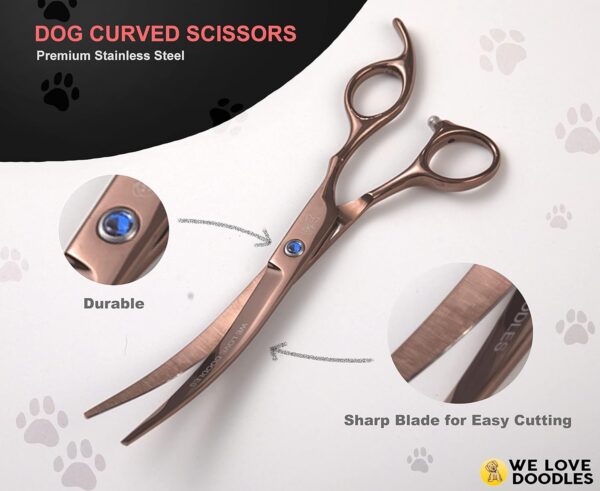 Dog Grooming Scissors Kit - Best Tools For Goldendoodles, Poodles & Doodles - Straight, Curved & Thinning Shears - Golden Doodle Grooming Kit - Professional Grade Steel, 4 Pc Set [We Love Doodles] - Image 5