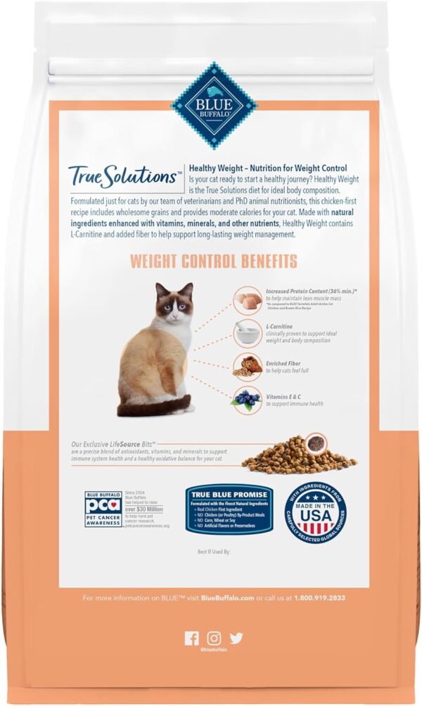 Blue Buffalo True Solutions Healthy Weight Natural Dry Food for Adult Cats, Chicken, 11-lb. Bag - Image 2