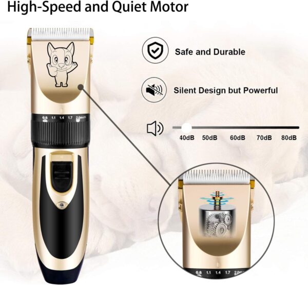 Dog Grooming Kit Clippers, Low Noise, Electric Quiet, Rechargeable, Cordless, Pet Hair Thick Coats Clippers Trimmers Set, Suitable for Dogs, Cats, and Other Pets (Gold) - Image 4