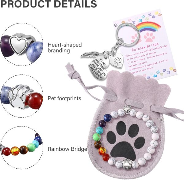 Jadive 9 Pieces Pet Memorial Gifts Set Rainbow Bridge Bracelet Pet Memorial Bracelet Dog Loss Keychain Rainbow Bridge Poem Card with Flannel Organza Bag for Women Men Kids Pet Lovers(Classic Style) - Image 3