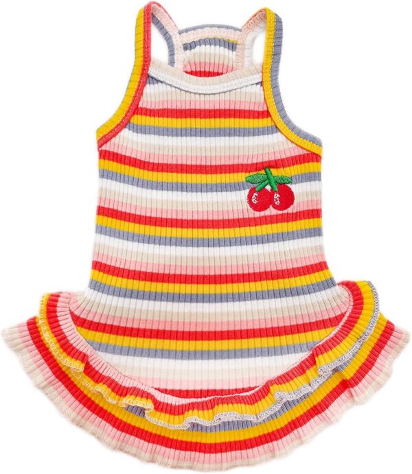 Cute Dog Dress for Small Dogs Girl Birthday Puppy Clothes Spring Summer Dog Outfits Rainbow Colorful Striped Cherry Princess Pet Tutu Skirt Doggie Cat Chihuahua Yorkies Dresses