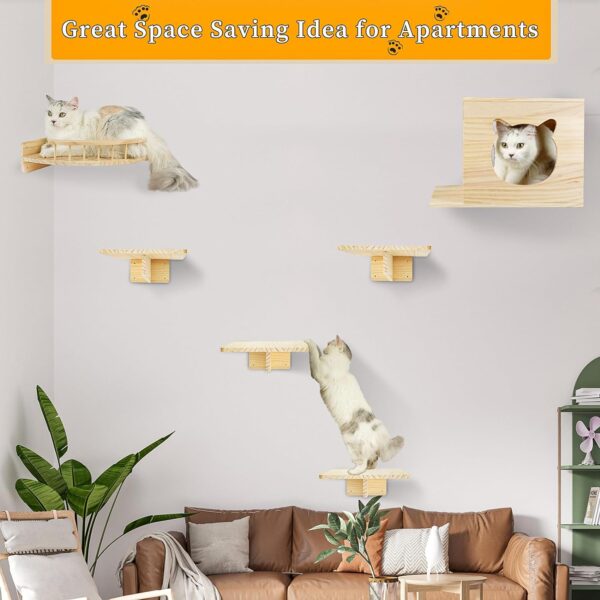 Cat Wall Shelves - Set of 6 Cat Wall Furniture, Cat Shelves and Perches for Wall, Indoor Cat Wall Furniture with 1 Condos House, 1 Cat Corner Rack & 4 Cat Wall Racks - Image 7