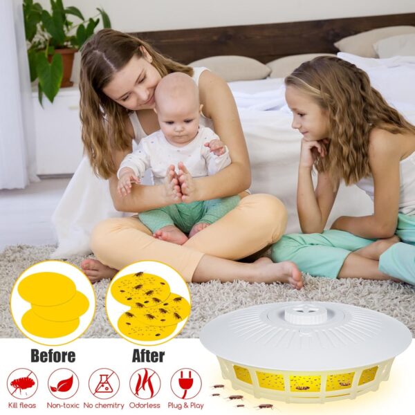 2 Pack Flea Traps for Inside Your Home with 10 Sticky Refill Discs & 4 LED Light Modes Flea Light Trap for Indoor, Harmless & Friendly to Pets & Kids Pest Trapper for Fleas, Flies, Mosquitoes, Moths - Image 7