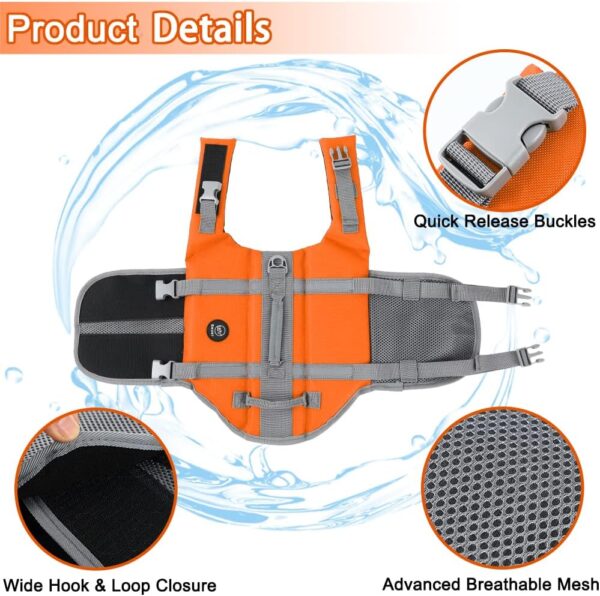 EMUST Dog Life Jacket, XL, NewOrange, Waterproof, Breathable, Adjustable with Rescue Handle, for Swimming Pool Beach Boating - Image 3