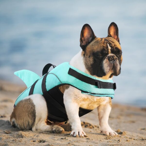 Queenmore Small Dog Shark Life Jacket,Dog Life Vest for Swimming Boating kayaking,High Buoyancy Puppy Dog Life Preserver,Reflective Light Dog Lifesaver with Strong Rescue Handle (Light Blue,XS) - Image 6