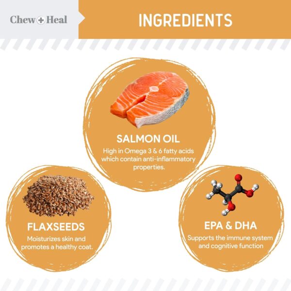 Salmon Oil for Dogs - 180 Soft Chew Omega Treats for Skin and Coat - Fish Oil Blend of Essential Fatty Acids, Omega 3 and 6, Vitamins, Antioxidants and Minerals - Made in USA - Image 2