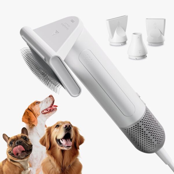 2 in 1 Grooming Kit for Pet-Dog Hair Dryer & Professional Grooming Brush for Frizzy Dog Hair Styling-1.21lb Lightweight Handhold Portable High Velocity Force Blower+4 Replacement Nozzle at Home Travel