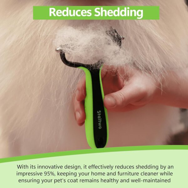 Pet Grooming Supplies - 2-in-1 Professional Undercoat Rake and Pet Brush | Shedding Control for Long Haired Dogs and Cats, Deshedding Tool, Furminator for Dogs, Green - Image 6