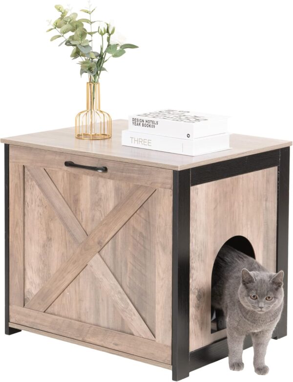 DWANTON Cat Litter Box Furniture Hidden, Cat Litter Box Enclosure, Reversible Entrance Can Be on Left or Right Side, Indoor Cat Box Cabinet, Wooden Cat Washroom, End Table, Nightstand - Image 8